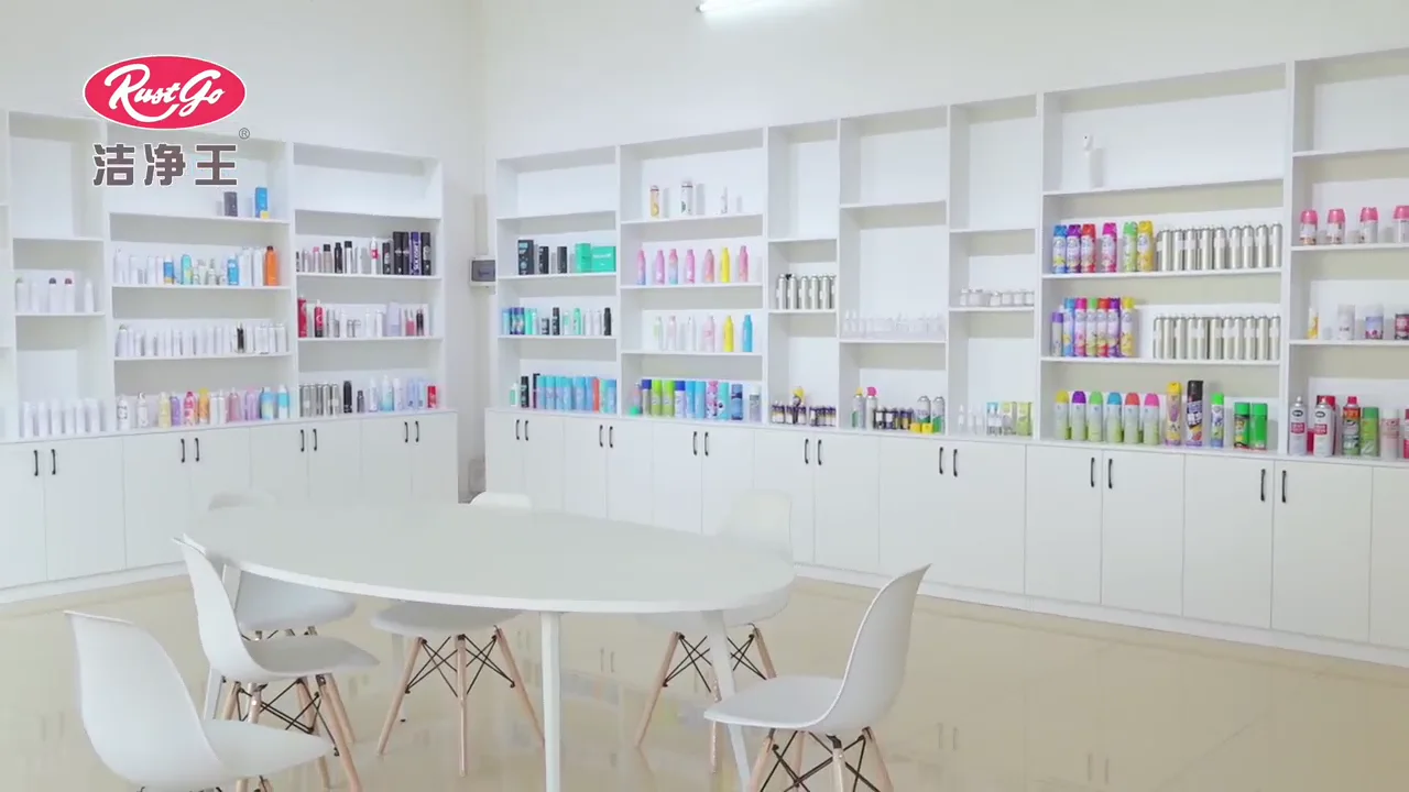 RustGo aerosol product display in the company showroom